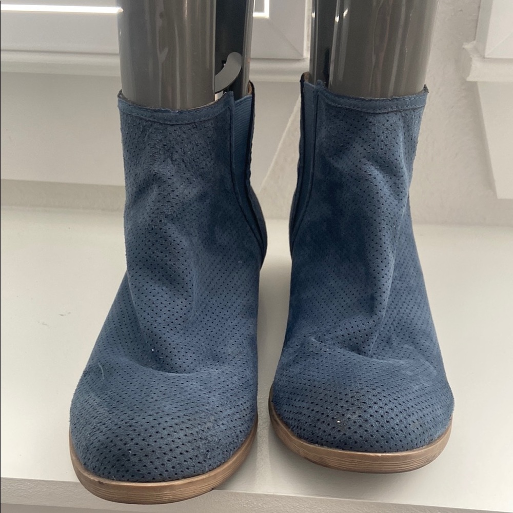 Blue Suede Ankle Boots